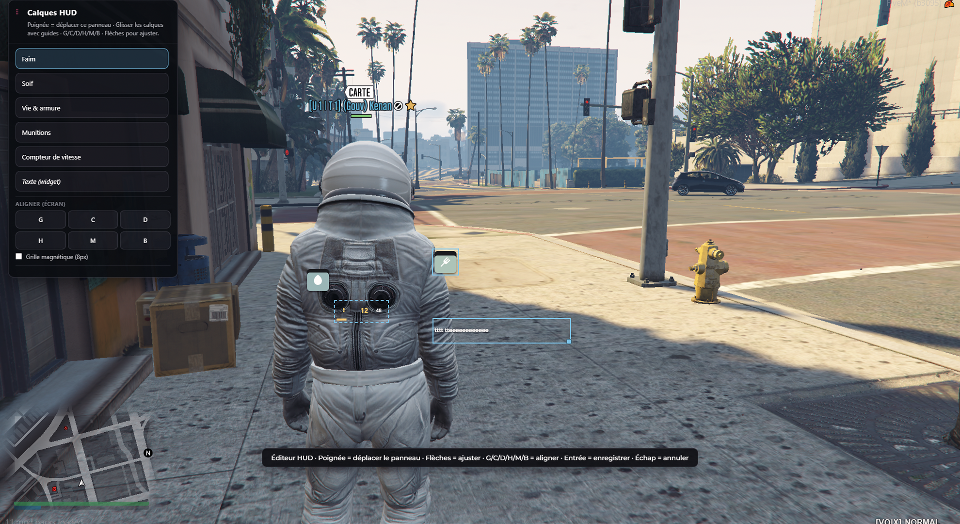 Customisation HUD Surge — calques, alignement et positionnement des widgets