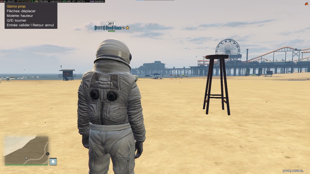 Placement d'un prop en jeu avec le gizmo staff (déplacer, hauteur, rotation)