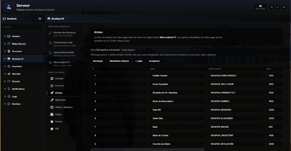 /gestion > Boutique IG : édition page Armes